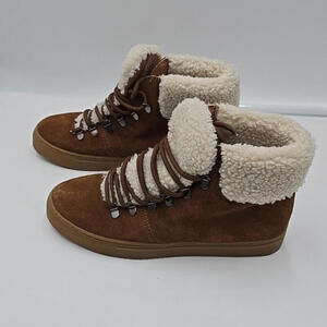 SUSMA Womens 9 Desert Boots Winter Burnt Orange ‎ Suede Faux Fur Ankle